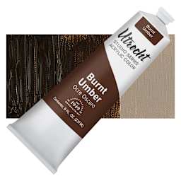 Utrecht Studio Series Acrylic Paint - Burnt Umber, 237 ml tube and swatch