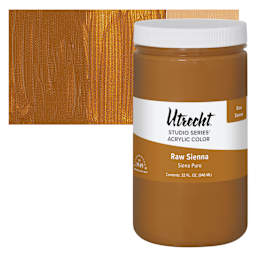 Utrecht Studio Series Acrylic Paint - Raw Sienna, Quart and swatch