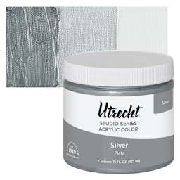 Utrecht Studio Series Acrylic Paint - Silver, Pint and swatch