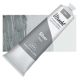 Utrecht Studio Series Acrylic Paint - Silver, 237 ml tube and swatch