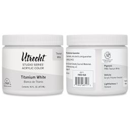 Front and side view of the Utrecht Studio Series Acrylic Titanium White Paint in the 16 oz jar.