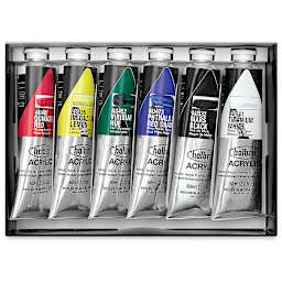 Holbein Heavy Body Acrylics - Basic Set of 6, 60 ml, Tubes (Inside of Package)