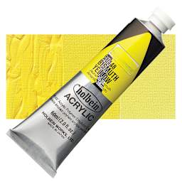 Holbein Heavy Body Artist Acrylic Paint - Bismuth Yellow, 60 ml tube and swatch