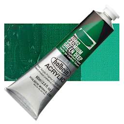 Holbein Heavy Body Artist Acrylic Paint - Cadmium Green Deep, 60 ml tube and swatch