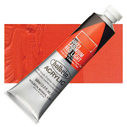 Holbein Heavy Body Artist Acrylic Paint - Cadmium Red Light, 60 ml tube and swatch