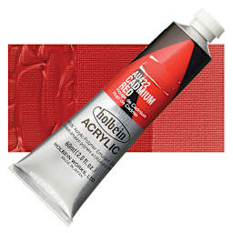 Holbein Heavy Body Artist Acrylic Paint - Cadmium Red, 60 ml tube and swatch