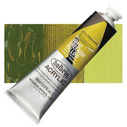 Holbein Heavy Body Artist Acrylic Paint - Greenish Yellow, 60 ml tube and swatch