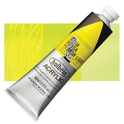 Holbein Heavy Body Artist Acrylic Paint - Hansa Yellow Light, 60 ml tube and swatch
