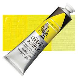 Holbein Heavy Body Artist Acrylic Paint - Hansa Yellow, 60 ml tube and swatch