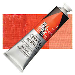 Holbein Heavy Body Artist Acrylic Paint - Imidazolone Orange, 60 ml tube and swatch