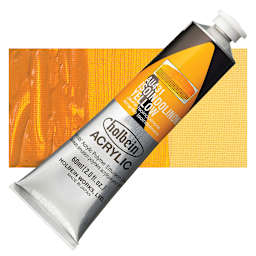 Holbein Heavy Body Artist Acrylic Paint - Isoindolinone Yellow, 60 ml tube and swatch