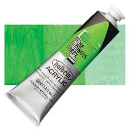 Holbein Heavy Body Artist Acrylic Paint - Luminous Green, 60 ml tube and swatch