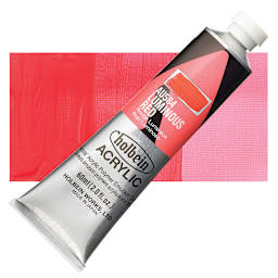 Holbein Heavy Body Artist Acrylic Paint - Luminous Red, 60 ml tube and swatch