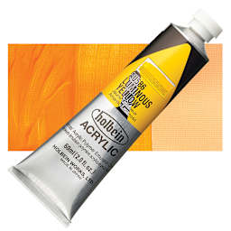 Holbein Heavy Body Artist Acrylic Paint - Luminous Yellow, 60 ml tube and swatch