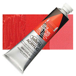 Holbein Heavy Body Artist Acrylic Paint - Naphthol Red Light, 60 ml tube and swatch