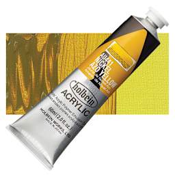 Holbein Heavy Body Artist Acrylic Paint - Nickel Azo Yellow, 60 ml tube and swatch
