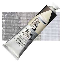 Holbein Heavy Body Artist Acrylic Paint - Pearl Silver, 60 ml tube and swatch