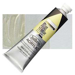 Holbein Heavy Body Artist Acrylic Paint - Pearl Yellow, 60 ml tube and swatch