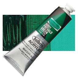Holbein Heavy Body Artist Acrylic Paint - Phthalo Green, 60 ml tube and swatch
