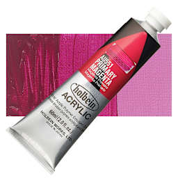Holbein Heavy Body Artist Acrylic Paint - Primary Magenta, 60 ml tube and swatch