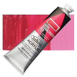Holbein Heavy Body Artist Acrylic Paint - Quinacridone Red, 60 ml tube and swatch