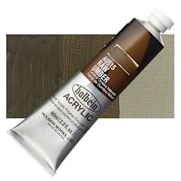 Holbein Heavy Body Artist Acrylic Paint - Raw Umber, 60 ml tube and swatch