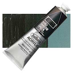 Holbein Heavy Body Artist Acrylic Paint - Shadow Green, 60 ml tube and swatch