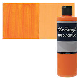 Chromacryl Fluid Acrylic - Orange Vermilion, 250 ml bottle and swatch