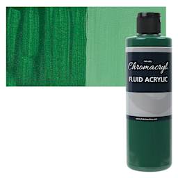 Chromacryl Fluid Acrylic - Green Deep, 250 ml bottle and swatch