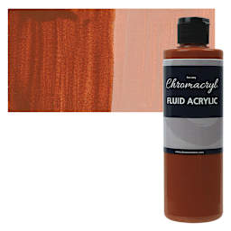 Chromacryl Fluid Acrylic - Burnt Sienna, 250 ml bottle and swatch