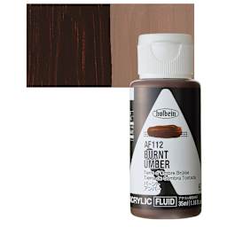 Holbein Fluid Acrylic Paint - Burnt Umber, 35 ml Bottle and swatch