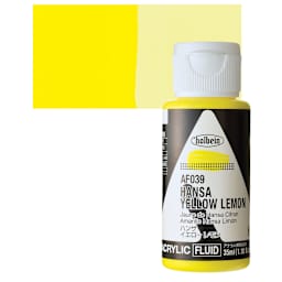 Holbein Fluid Acrylic Paint - Hansa Yellow Lemon, 35 ml Bottle and swatch