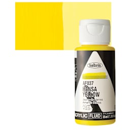 Holbein Fluid Acrylic Paint - Hansa Yellow, 35 ml Bottle and swatch