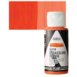 Holbein Fluid Acrylic Paint - Imidazolone Orange, 35 ml Bottle and swatch