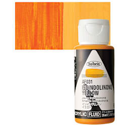 Holbein Fluid Acrylic Paint - Isoindolinone Yellow, 35 ml Bottle and swatch