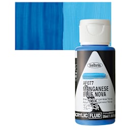 Holbein Fluid Acrylic Paint - Manganese Blue Nova, 35 ml Bottle and swatch