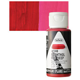 Holbein Fluid Acrylic Paint - Naphthol Red Deep, 35 ml Bottle and swatch