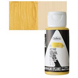 Holbein Fluid Acrylic Paint - Pearl Gold, 35 ml Bottle and swatch