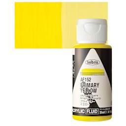 Holbein Fluid Acrylic Paint - Primary Yellow, 35 ml Bottle and swatch