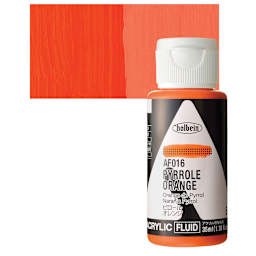 Holbein Fluid Acrylic Paint - Pyrrole Orange, 35 ml Bottle and swatch