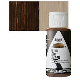 Holbein Fluid Acrylic Paint - Raw Umber, 35 ml Bottle and swatch
