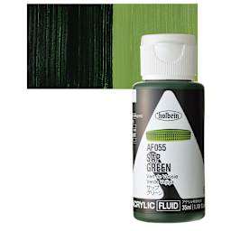 Holbein Fluid Acrylic Paint - Sap Green, 35 ml Bottle and swatch