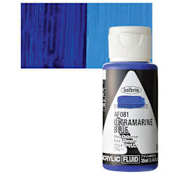 Holbein Fluid Acrylic Paint - Ultramarine Blue, 35 ml Bottle and swatch
