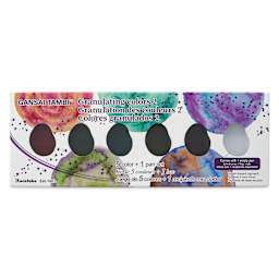 Front of package for Kuretake Gansai Tambi Watercolor Pans - Set of 5, Cosmic Granulating Colors