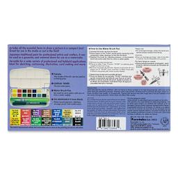 Kuretake Gansai Portable Watercolor Set - Back of package of Set of 14 Half Pans  