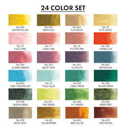 Kuretake Gansai Tambi Watercolor - Art Nouveau, Set of 24 (color chart)