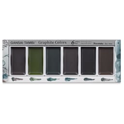 Kuretake Gansai Tambi Watercolor Paint Pans - Graphite Colors, Set of 6