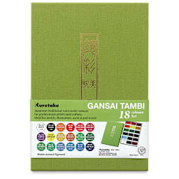 Kuretake Gansai Tambi Watercolor Paint Pan - Set of 18, Assorted Colors. Front of package.