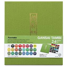 Kuretake Gansai Tambi Watercolor Paint Pan - Set of 24, Assorted Colors. Front of package.
