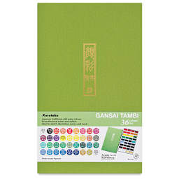 Kuretake Gansai Tambi Watercolor Paint Pan - Set of 36, Assorted Colors. Front of package.